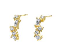 Hey Happiness Zarte Zirkonia Hoop Ohrstecker, 925 Silber Gold Damen