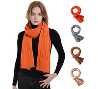 HEYANN Damen Schal 100% Merinowolle Winter Weicher Dicker Warmer Schal Klassisch Gerippt Solid Schal Ultra Soft H Buchstabe Jacquard Strickschal 180x30cm (Orange)