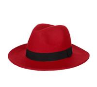 HEYANN Fedora-Hut Herren Mode Filz mit breiter Krempe Wolle Filz Panama Hat Trilby Mütze für Herren und Damen Dress Hut Classic Wide Brim Filz Flat Fedora Hut (M, Rot)