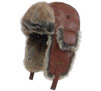 HEYANN Fliegermütze für Herren Russen Mütze Herren Leder Winter Ushanka Trapper Mütze, Tschapka Pelzmütze Künstliches Winter Trapper Ushanka Warme mit Ohrenklappen(L, Braun-SSM)