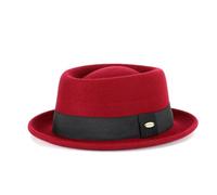 HEYANN Pork Pie Hut Damen,Wolle Vintage Fedora Filzhut(56-58 cm,rot)