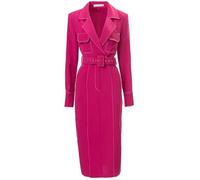 HEYDHSDC Herbst Frauen Turn-Down Kragen Bleistift Kleid Langarm Gürtel Taschen Büro Dame Kleider, rot, Medium