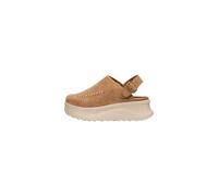 HEYDUDE Delray Suede Plateau-Clog für Damen, Boho-Stil, erhöht, lässiger Schlupfschuh mit verstellbarem Riemen, leichte, bequeme Wildleder-Clogs für Damen, stilvolle Alltagsschuhe, Hellbraun, 42 EU