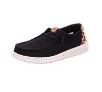 HEYDUDE Schlupfschuhe Wendy Wildcat - Leopardenmuster, elastische Schnürsenkel - Schwarz Größe 39