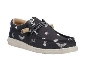 HEYDUDE Wally Stars n Skulls 100% Baumwolle Herren Schwarz Bootsschuhe EU 46 / UK 11