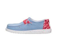 HEYDUDE Wendy Americana Damen-Slipper, Paisleymuster, leicht, für Reisen, lässig, mit elastischen Schnürsenkeln, Faded Denim/Multi, 42 EU