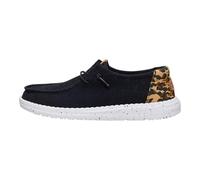 HEYDUDE Schlupfschuh Wendy Wildcat Damen – Leopardenmuster, elastische Schnürsenkel, Schwarz 41