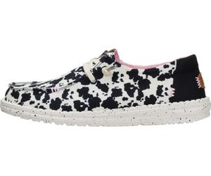 HEYDUDE Wendy Spotted Cow Damen-Slipper zum Hineinschlüpfen | Easy On-System, elastische Schnürsenkel, herausnehmbare Schaumstoff-Einlegesohle, alltägliche Dämpfung, leichte