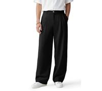 Heyfanee Anzughose Herren Baggy Weite Chino Hose Männer Bundfaltenhose Schwarz Leicht Business Modern Stoffhose 38W30L
