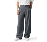 Heyfanee Chino Hose Herren Baggy Bundfaltenhose Anzughose Weite für Männer Leicht Business Stoffhose Dunkelgrau 38/30
