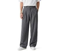 Heyfanee Chino Hose Herren Baggy Bundfaltenhose Anzughose Weite für Männer Leicht Business Trousers for Men Grau Streifen 38/30