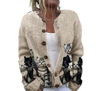 heyheyshine Damen-Strickjacke, übergroß, Y2K, Strickjacke, niedlich, Cartoon-Grafik, Damenjacke, Katze, XX-Large