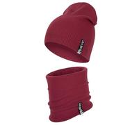 HEYO Kinder Beanie Mütze und Schlauchschal Set aus Baumwolle gerippt- Übergangsmütze für Frühling & Herbst - weich & elastisch (Weinrot)