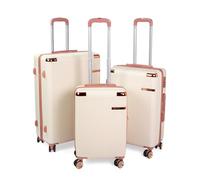 HEYO Premium Kofferset aus ABS 3-teilig - leicht & Kratzfest, robust 360° Doppelrollen, Zahlenschloss, Teleskopgriff, wasserabweisend, Roségold-Design Premium Reisekoffer 3er Set: M, L, XL beige