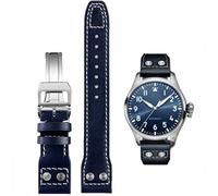 HEYOZURY Uhrenarmband für IWC Uhr Leder 20mm 21mm Ersatzband aus echtem Schwarz Blau Braun Ersatz Armband Faltschnalle Strap Original for Für IWC Big Pilot Serie für Männer