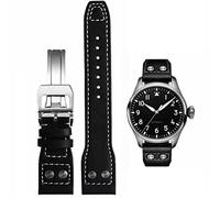 HEYOZURY Uhrenarmband für IWC Uhr Leder 21mm 22mm Ersatzband aus echtem Schwarz Blau Braun Ersatz Armband Faltschnalle Strap Original for Für IWC Big Pilot Serie für Männer