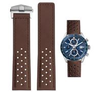 HEYOZURY Uhrenarmband für Tag Heuer 22mm,Leder Butterfly-Schnalle Perforiertes Rennarmband Aquaracer Serie Monaco Serie Ersatz Armband Original Armband for Tag Heuer