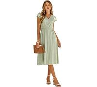 HEYPORK Damen Frühling Sommer Bequem Lässig Kleider Mode Elegant Röcke Frauen Beiläufige Feste Farbe V-Ausschnitt Taille Abnehmender Frischer Stil Kleid(A Hellgrün, M)