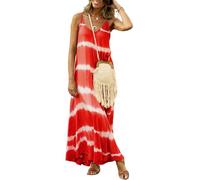 HEYPORK Damen Frühling Sommer Casual Mode Bequem Kleider Elegant Rock Frauen Cami-Kleid Bedrucktes Gestreiftes Langes Loses Kleid(A Rot, 5XL)