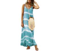 HEYPORK Damen Frühling Sommer Casual Mode Bequem Kleider Elegant Rock Frauen Cami-Kleid Bedrucktes Gestreiftes Langes Loses Kleid(A Grün, XL)