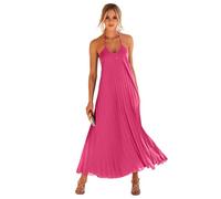 HEYPORK Damen Frühling Sommer Kleid Bequem Lässig Modern Elegant Kleider Frauen A Saum Plissee Kleid Strand Urlaub Lange Kleider(Rot-1, M)