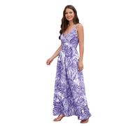 HEYPORK Damen Frühling Sommer Kleider Bequem Lässig Kleid Mode Elegant Röcke Frauen Bohème Print Langes Kleid Sexy V-Ausschnitt Halter Kleider(Lila, L)