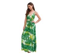 HEYPORK Damen Frühling Sommer Kleider Bequem Lässig Kleid Mode Elegant Röcke Frauen Bohème Print Langes Kleid Sexy V-Ausschnitt Halter Kleider(Dunkelgrün, M)