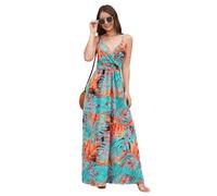 HEYPORK Damen Frühling Sommer Kleider Bequem Lässig Kleid Mode Elegant Röcke Frauen Bohème Print Langes Kleid Sexy V-Ausschnitt Halter Kleider(Mehrfarbig, L)