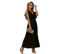 HEYPORK Damen Frühling Sommer Kleider Bequem Lässig Kleid Mode Elegant Röcke Frauen Temperament Langes Kleid Geraffte Ärmel Chiffon Faltenrock Feste Farbe Kleider(Schwarz, M)