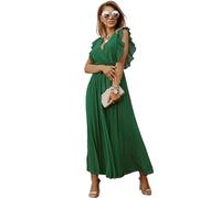 HEYPORK Damen Frühling Sommer Kleider Bequem Lässig Kleid Mode Elegant Röcke Frauen Temperament Langes Kleid Geraffte Ärmel Chiffon Faltenrock Feste Farbe Kleider(A Grün, L)