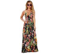 HEYPORK Damen Frühling Sommer Kleider Bequem Lässig Modern Elegant Röcke Frauen Kleid Böhmischen Floralen Halfter Langes Kleid(Schwarz, L)
