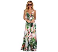 HEYPORK Damen Frühling Sommer Kleider Bequem Lässig Modern Elegant Röcke Frauen Kleid Böhmischen Floralen Halfter Langes Kleid(Weiß, 2XL)