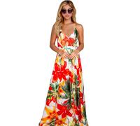 HEYPORK Damen Frühling Sommer Kleider Bequem Lässig Modern Elegant Röcke Frauen Kleid Böhmischen Floralen Halfter Langes Kleid(Rot, XL)