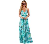 HEYPORK Damen Frühling Sommer Kleider Bequem Lässig Modern Elegant Röcke Frauen Kleid Böhmischen Floralen Halfter Langes Kleid(Himmelblau, 2XL)