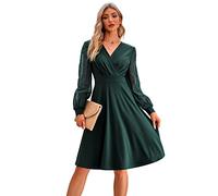 HEYPORK Damen Frühling Sommer Rock Bequem Lässig Kleider Mode Elegant Röcke Frauen Trendy V-Ausschnitt Jacquard Kleid(Grün, M)
