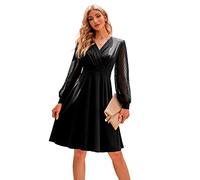 HEYPORK Damen Frühling Sommer Rock Bequem Lässig Kleider Mode Elegant Röcke Frauen Trendy V-Ausschnitt Jacquard Kleid(Schwarz, M)
