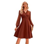 HEYPORK Damen Frühling Sommer Rock Bequem Lässig Kleider Mode Elegant Röcke Frauen Trendy V-Ausschnitt Jacquard Kleid(Karamell, XL)