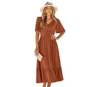 HEYPORK Damen Frühling Sommer Rock Bequem Lässig Kleider Mode Elegant Röcke Frauen V-Ausschnitt Solide Farbe Lotus Blatt Ärmel Lässig Langes Kleid(C Rot, XL)