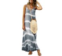 HEYPORK Damen Frühling Sommer Rock Bequem Lässig Kleider Mode Frauen Röcke Cami-Kleid Bedrucktes Gestreiftes Langes Loses Kleid(Grau, L)