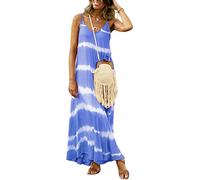 HEYPORK Damen Frühling Sommer Rock Bequem Lässig Kleider Mode Frauen Röcke Cami-Kleid Bedrucktes Gestreiftes Langes Loses Kleid(Blau, 2XL)