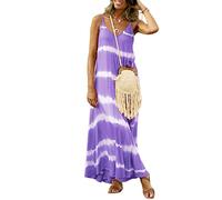 HEYPORK Damen Frühling Sommer Rock Bequem Lässig Kleider Mode Frauen Röcke Cami-Kleid Bedrucktes Gestreiftes Langes Loses Kleid(Lila, L)