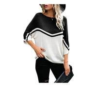 HEYPORK Damen Herbst Winter Warm Bequem Casual Mode Strickjacke Strickpullover Frauen Frühling Sommer Gestrickt Batwing Pullover Lose Patchwork Pullover Unten Shirt(Schwarz, L)