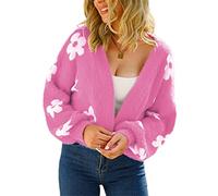 HEYPORK Damen Herbst Winter Warm Bequem Casual Mode Strickjacke Strickpullover Frauen Herbst Strickjacke StraßE Hipster Kurz Gestrickt Pullover Blumen Pullover(Rot, S)