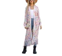 HEYPORK Damen Herbst Winter Warm Bequem Jacke Casual Mode übergangsjacke Mantel Frauen Fransen Lange Strickjacke Jacke Pullover(Rosa, 2XL)