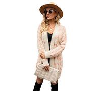 HEYPORK Damen Herbst Winter Warm Bequem Jacke Casual Mode übergangsjacke Mantel Frauen Herbst und Winter Mittellange Pullover Gestrickt Strickjacke Mantel(Khaki, XL)