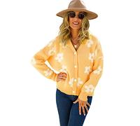 HEYPORK Damen Herbst Winter Warm Bequem Jacke Casual Mode übergangsjacke Mantel Frauen Herbst/Winter Strickjacke mit Blumen Kaschmirjacke(Gelb, M)