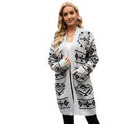 HEYPORK Damen Herbst Winter Warm Bequem Jacke Casual Mode übergangsjacke Mantel Frauen Herbst/Winter Bauchfreie und Dünne Lange Jacke Aus Rautenstrick(Grau, XL)