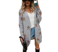 HEYPORK Damen Herbst Winter Warm Bequem Jacke Casual Mode übergangsjacke Mantel Frauen Herbst/Winter Langarm Midi Strickjacke Pentagramm Mode Strickjacke(Grau, M)