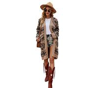 HEYPORK Damen Herbst Winter Warm Bequem Jacke Casual Mode übergangsjacke Mantel Frauen Herbst/Winter Bauchfreie und Dünne Lange Jacke Aus Rautenstrick(Khaki, S)