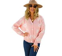 HEYPORK Damen Herbst Winter Warm Bequem Jacke Casual Mode übergangsjacke Mantel Frauen Herbst/Winter Strickjacke mit Blumen Kaschmirjacke(Rosa, L)